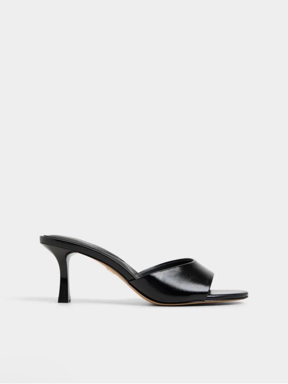 Black Leather Open-Toe Kitten Heel Mules